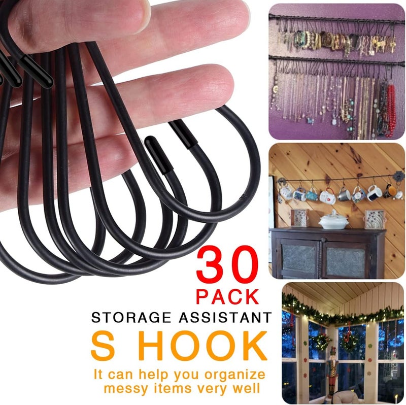 Lightique 30 Pack S Hooks, 3.54 In Matte Black Heavy Duty Metal S Hooks Can with Stand, Up to 33 lbs, For Kitchen, Office, Garden or Outdoor, Hanging Plants, Clothes, Pots, Pans, Cups, Bags, Jewelry, Towels - Image 2